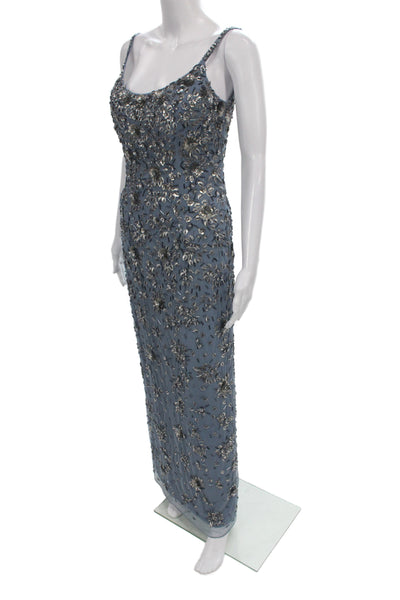 Mac Duggal Women Maxi Dress Blue Floral Scoop Neck Sleeveless Zip Size 2