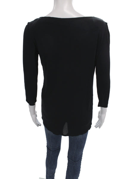 Emilio Pucci Women Tunic Blouse Black Viscose 3/4 Sleeve Size 8