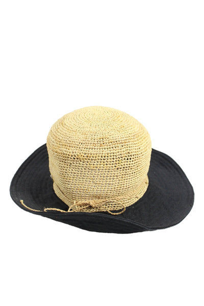 Helen Kaminski Womens Woven Bow Front Sun Hat Beige Black Size One Size