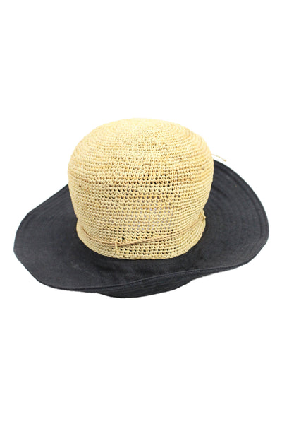 Helen Kaminski Womens Woven Bow Front Sun Hat Beige Black Size One Size