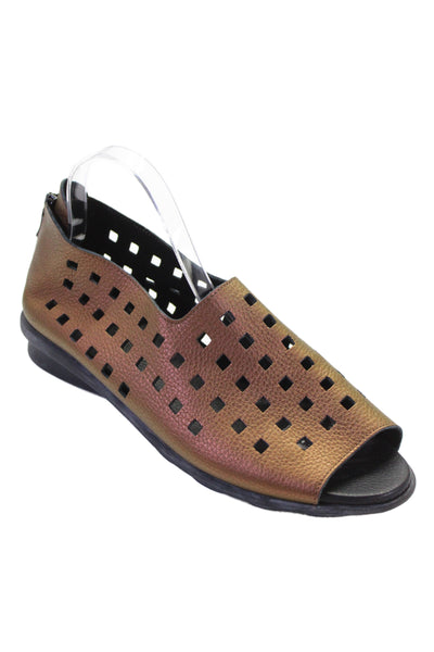 Arche Womens Pebbled Perforated Leather Zip Up Flats Brown Doze 41 11