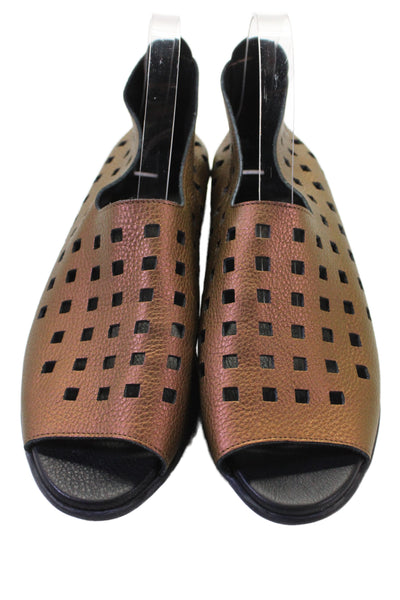 Arche Womens Pebbled Perforated Leather Zip Up Flats Brown Doze 41 11