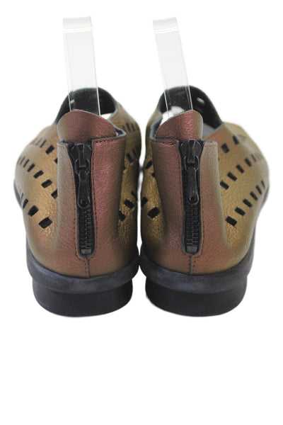 Arche Womens Pebbled Perforated Leather Zip Up Flats Brown Doze 41 11