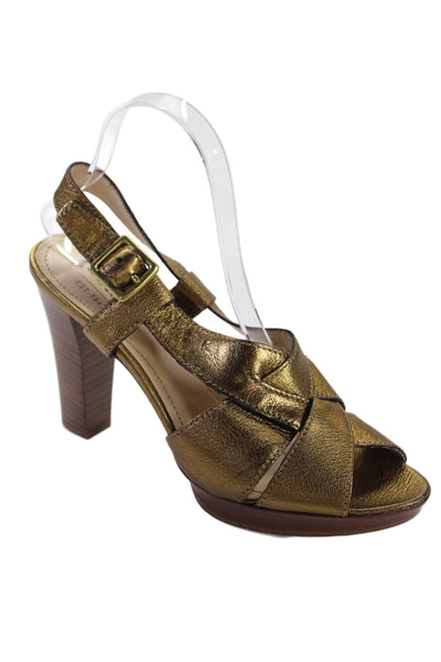 Coach Womens Leather Halina Metallic Slingback Block Heels Bronze Size 9
