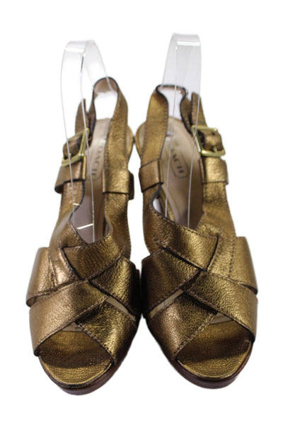 Coach Womens Leather Halina Metallic Slingback Block Heels Bronze Size 9