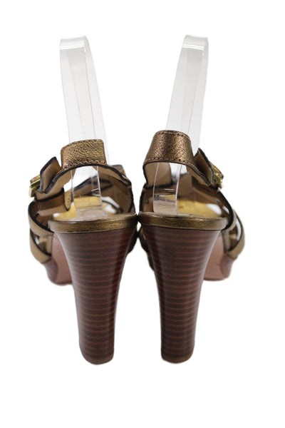 Coach Womens Leather Halina Metallic Slingback Block Heels Bronze Size 9