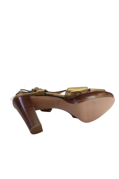 Coach Womens Leather Halina Metallic Slingback Block Heels Bronze Size 9
