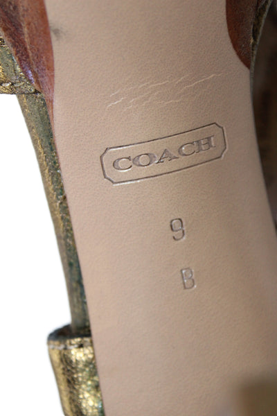 Coach Womens Leather Halina Metallic Slingback Block Heels Bronze Size 9