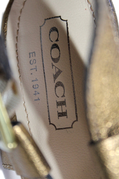 Coach Womens Leather Halina Metallic Slingback Block Heels Bronze Size 9