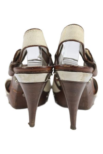 Dolce & Gabbana Womens Open Toe Slingbacks Pumps Beige Brown Size 37.5 7.5