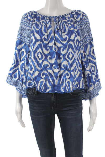 Alice + Olivia Womens Bohemian Blue Geometric Tunic Tie 3/4 Sleeve Size S