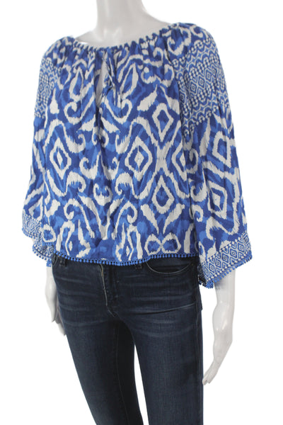 Alice + Olivia Womens Bohemian Blue Geometric Tunic Tie 3/4 Sleeve Size S