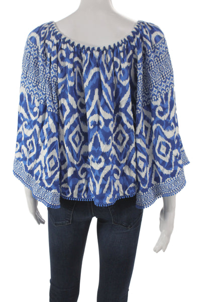 Alice + Olivia Womens Bohemian Blue Geometric Tunic Tie 3/4 Sleeve Size S