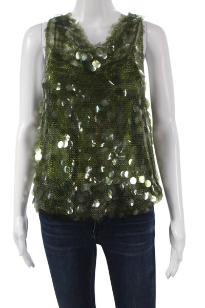 Cinq A Sept Women Green Cowl Neck Camisole Party Size M