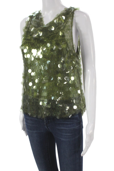 Cinq A Sept Women Green Cowl Neck Camisole Party Size M