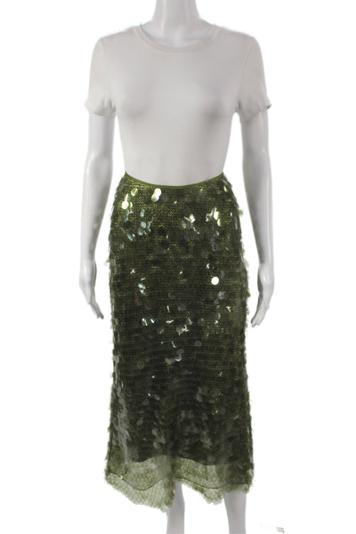 Cinq A Sept Women Green Straight Pencil Midi Skirt Sequin Zip Size 4