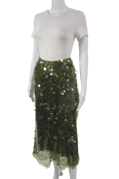 Cinq A Sept Women Green Straight Pencil Midi Skirt Sequin Zip Size 4