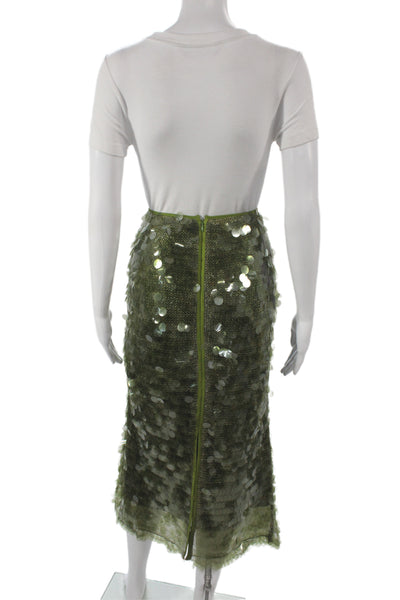 Cinq A Sept Women Green Straight Pencil Midi Skirt Sequin Zip Size 4
