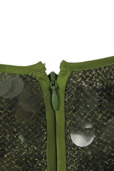 Cinq A Sept Women Green Straight Pencil Midi Skirt Sequin Zip Size 4