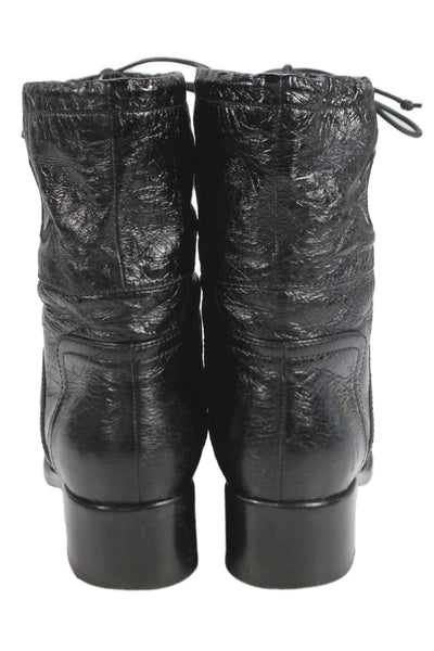 Chanel Womens Block Heel Drawstring CC Quilted Leather Boots Black Size 38