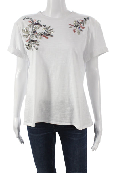 Cinq A Sept Womens White Jersey Crew Neck Cotton Short Sleeve T-Shirt Size M