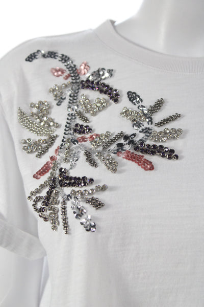 Cinq A Sept Womens White Jersey Crew Neck Cotton Short Sleeve T-Shirt Size M