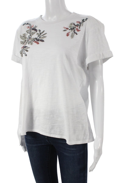Cinq A Sept Womens White Jersey Crew Neck Cotton Short Sleeve T-Shirt Size M