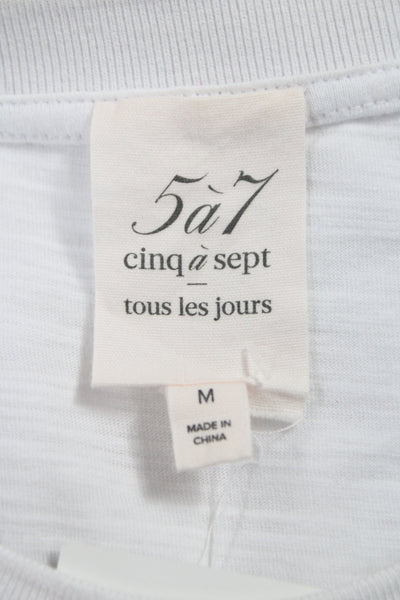 Cinq A Sept Womens White Jersey Crew Neck Cotton Short Sleeve T-Shirt Size M