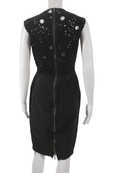 Victoria Beckham Womens Sheath Black Silk V-Neck Sleeveless Knee Length Size 10