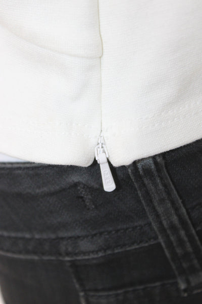 Area Womens Cropped White Crew Neck Short Sleeve T-Shirt Zip Bling Rayon Size L