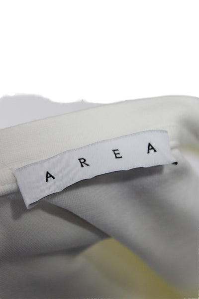 Area Womens Cropped White Crew Neck Short Sleeve T-Shirt Zip Bling Rayon Size L