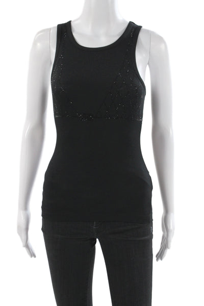 Ganni Women Black Beaded Argyle Scoop Neck Tank Size XS