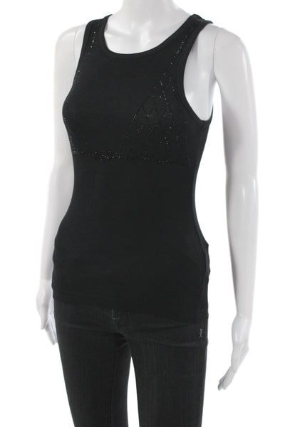 Ganni Women Black Beaded Argyle Scoop Neck Tank Size XS