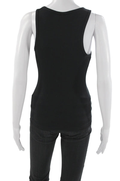 Ganni Women Black Beaded Argyle Scoop Neck Tank Size XS