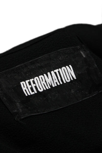 Reformation Women Cropped Collared Tie Blouse Black Long Sleeve Rayon Size XS