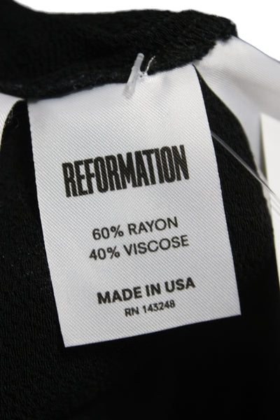 Reformation Women Cropped Collared Tie Blouse Black Long Sleeve Rayon Size XS