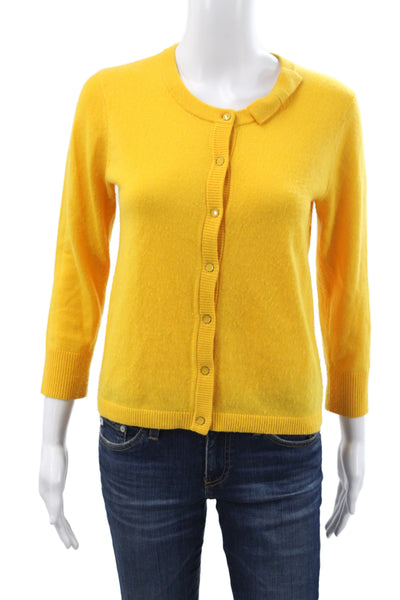 Kate Spade New York Women Cardigan Yellow 90% Wool 3/4 Sleeve Round Neck Size S