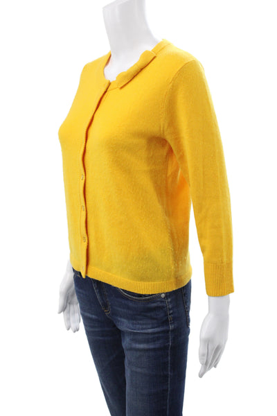 Kate Spade New York Women Cardigan Yellow 90% Wool 3/4 Sleeve Round Neck Size S