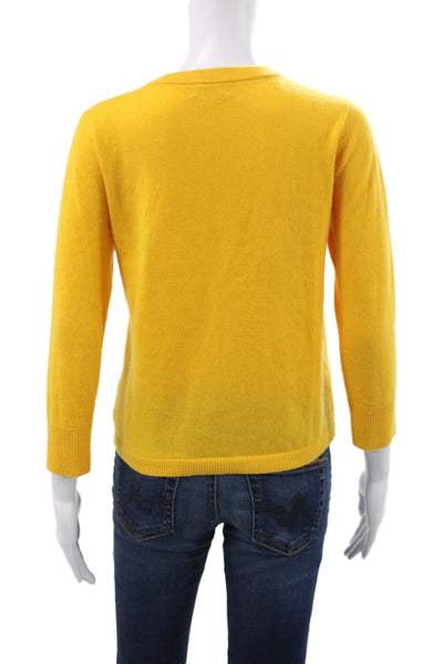 Kate Spade New York Women Cardigan Yellow 90% Wool 3/4 Sleeve Round Neck Size S