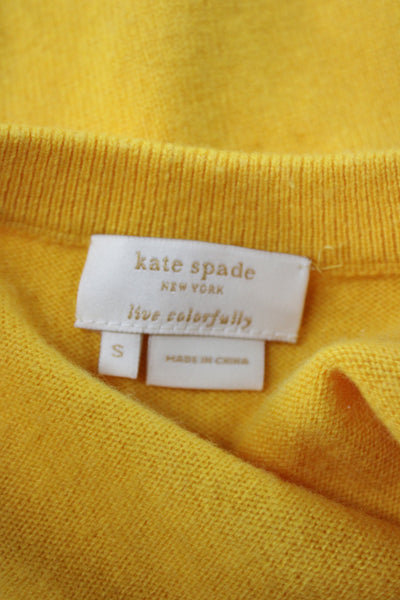 Kate Spade New York Women Cardigan Yellow 90% Wool 3/4 Sleeve Round Neck Size S