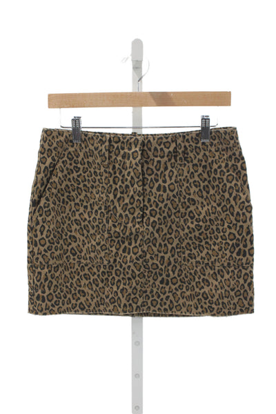 Nili Lotan Womens Beige Animal Print Cotton Mini Skirt Hook & Eye Size 2