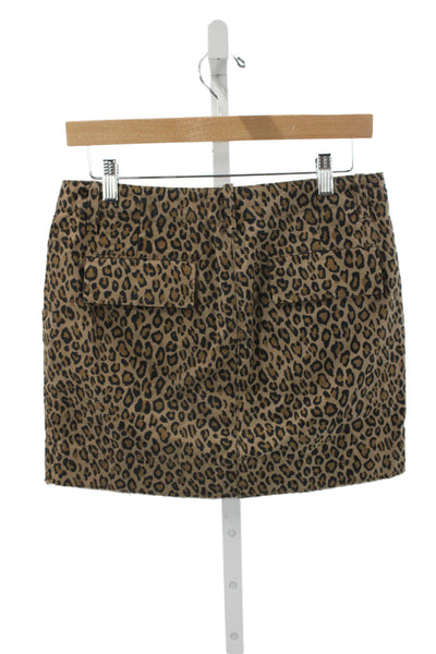 Nili Lotan Womens Beige Animal Print Cotton Mini Skirt Hook & Eye Size 2