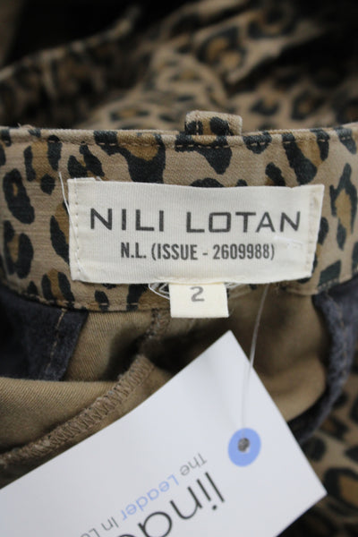 Nili Lotan Womens Beige Animal Print Cotton Mini Skirt Hook & Eye Size 2