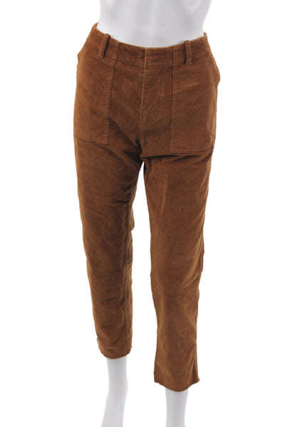 Nili Lotan Womens Cropped Brown Cotton Button Pants Size 8