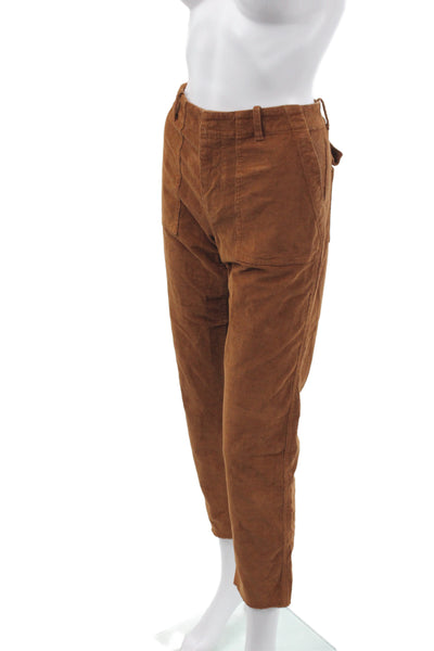 Nili Lotan Womens Cropped Brown Cotton Button Pants Size 8