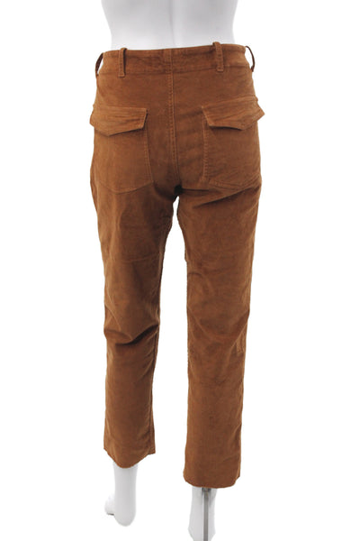 Nili Lotan Womens Cropped Brown Cotton Button Pants Size 8