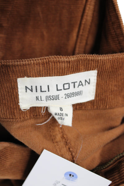 Nili Lotan Womens Cropped Brown Cotton Button Pants Size 8