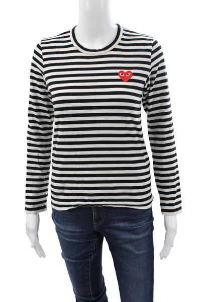 Play Comme Des Garcons Women Jersey Striped Heart Black T-Shirt Size M