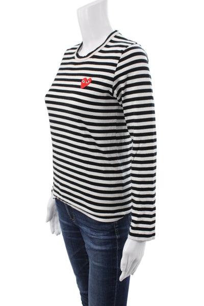 Play Comme Des Garcons Women Jersey Striped Heart Black T-Shirt Size M