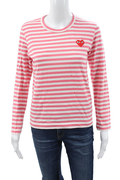 Play Comme Des Garcons Womens Pink Striped Jersey T-Shirt Heart Size M